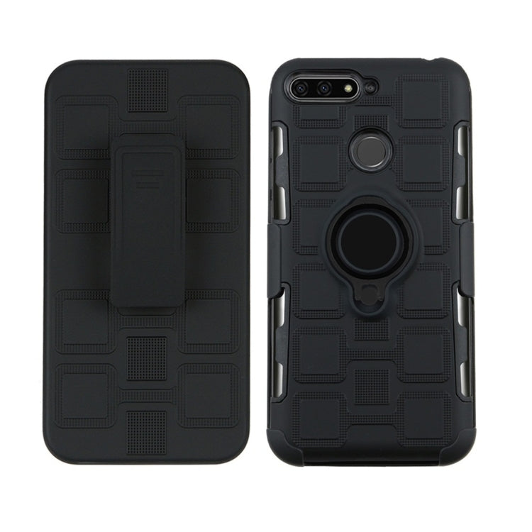 For Huawei Y6 (2018) / Enjoy 8e 3 In 1 Cube PC + TPU Protective Case with 360 Degrees Rotate Black Ring Holder