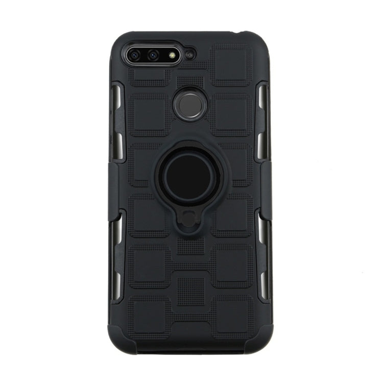 For Huawei Y6 (2018) / Enjoy 8e 3 In 1 Cube PC + TPU Protective Case with 360 Degrees Rotate Black Ring Holder