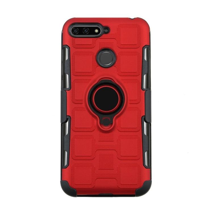 For Huawei Y6 (2018) / Enjoy 8e 3 In 1 Cube PC + TPU Protective Case with 360 Degrees Rotate Black Ring Holder