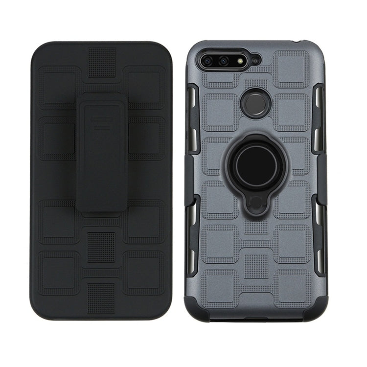 For Huawei Y6 (2018) / Enjoy 8e 3 In 1 Cube PC + TPU Protective Case with 360 Degrees Rotate Black Ring Holder