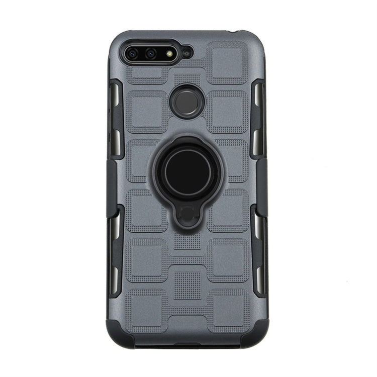 For Huawei Y6 (2018) / Enjoy 8e 3 In 1 Cube PC + TPU Protective Case with 360 Degrees Rotate Black Ring Holder