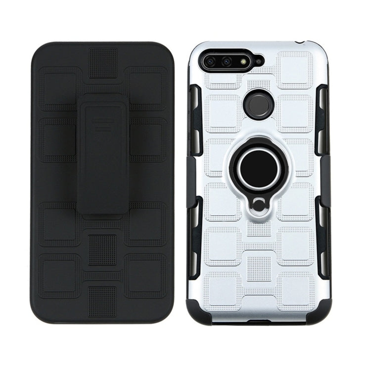 For Huawei Y6 (2018) / Enjoy 8e 3 In 1 Cube PC + TPU Protective Case with 360 Degrees Rotate Black Ring Holder