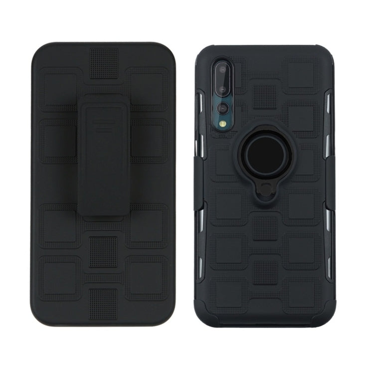 For Huawei P20 Pro 3 In 1 Cube PC + TPU Protective Case with 360 Degrees Rotate Black Ring Holder