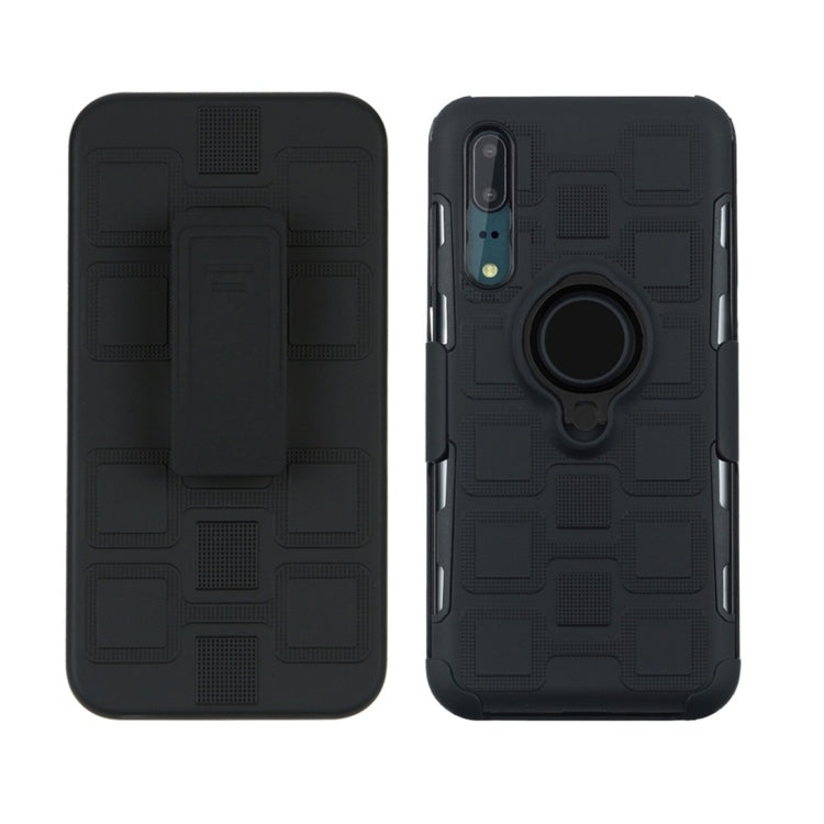 For Huawei P20 3 In 1 Cube PC + TPU Protective Case with 360 Degrees Rotate Black Ring Holder