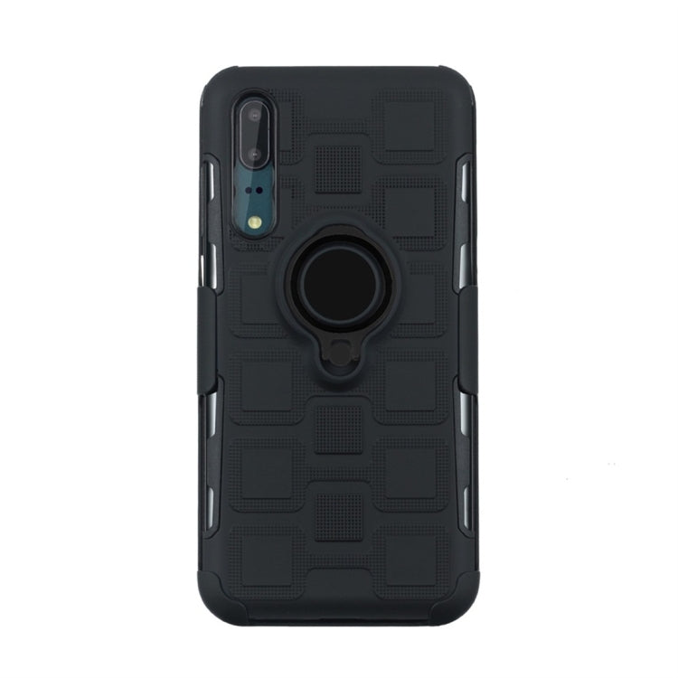 For Huawei P20 3 In 1 Cube PC + TPU Protective Case with 360 Degrees Rotate Black Ring Holder