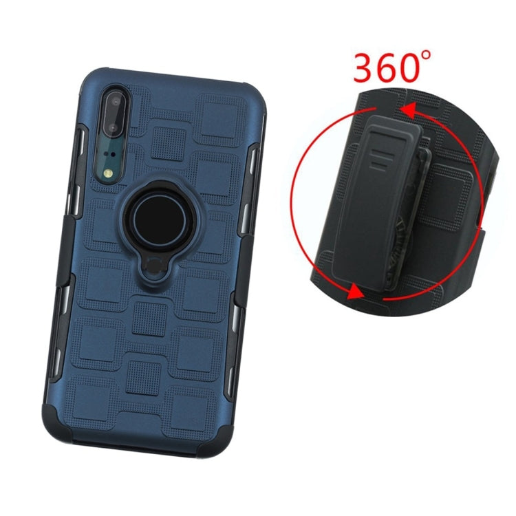 For Huawei P20 3 In 1 Cube PC + TPU Protective Case with 360 Degrees Rotate Black Ring Holder