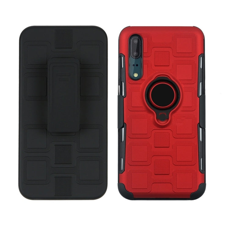For Huawei P20 3 In 1 Cube PC + TPU Protective Case with 360 Degrees Rotate Black Ring Holder