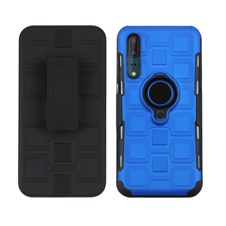 For Huawei P20 3 In 1 Cube PC + TPU Protective Case with 360 Degrees Rotate Black Ring Holder
