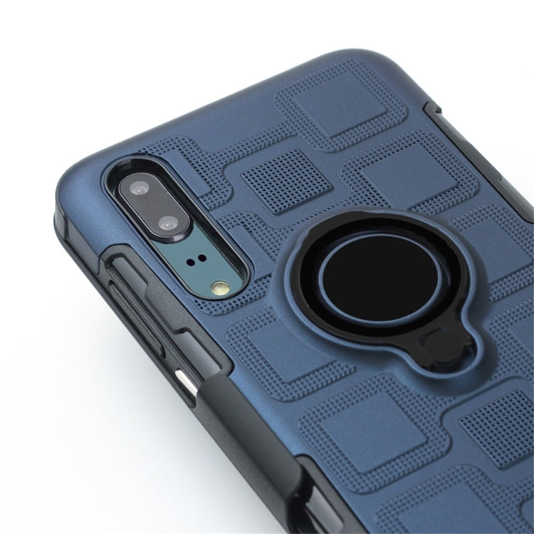 For Huawei P20 3 In 1 Cube PC + TPU Protective Case with 360 Degrees Rotate Black Ring Holder