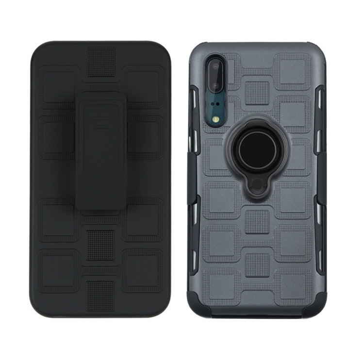 For Huawei P20 3 In 1 Cube PC + TPU Protective Case with 360 Degrees Rotate Black Ring Holder