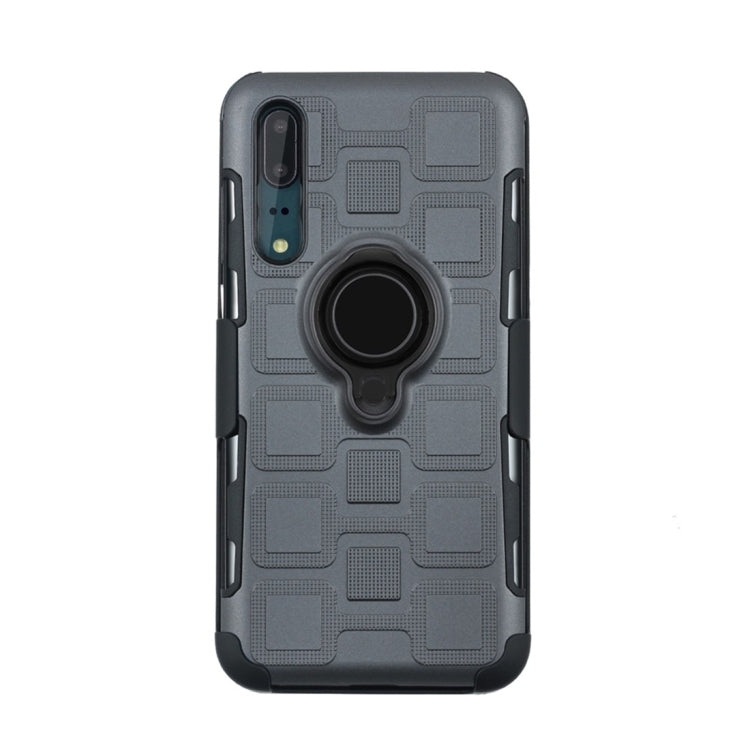 For Huawei P20 3 In 1 Cube PC + TPU Protective Case with 360 Degrees Rotate Black Ring Holder