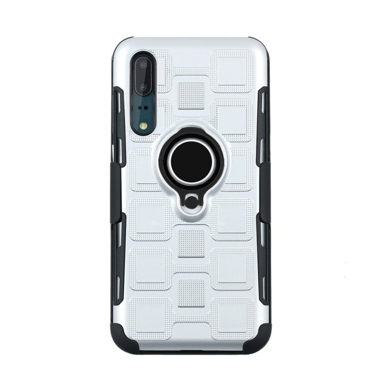 For Huawei P20 3 In 1 Cube PC + TPU Protective Case with 360 Degrees Rotate Black Ring Holder
