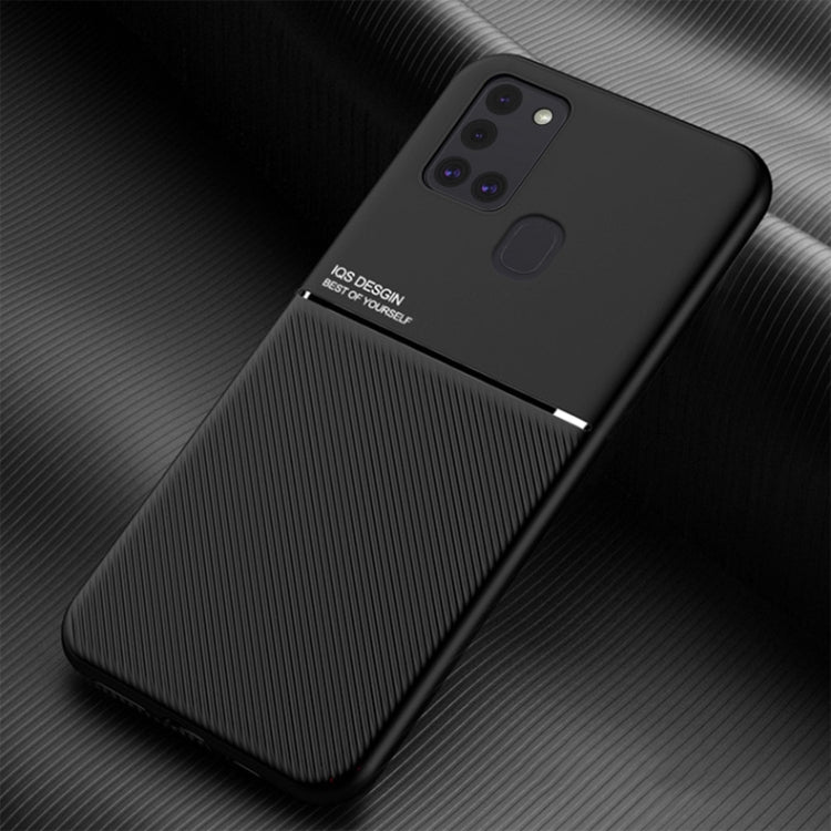 For Samsung Galaxy A21s Classic Tilt Strip Grain Magnetic Shockproof PC + TPU Case
