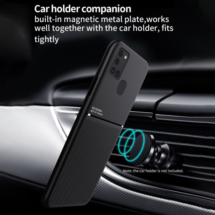 For Samsung Galaxy A21s Classic Tilt Strip Grain Magnetic Shockproof PC + TPU Case