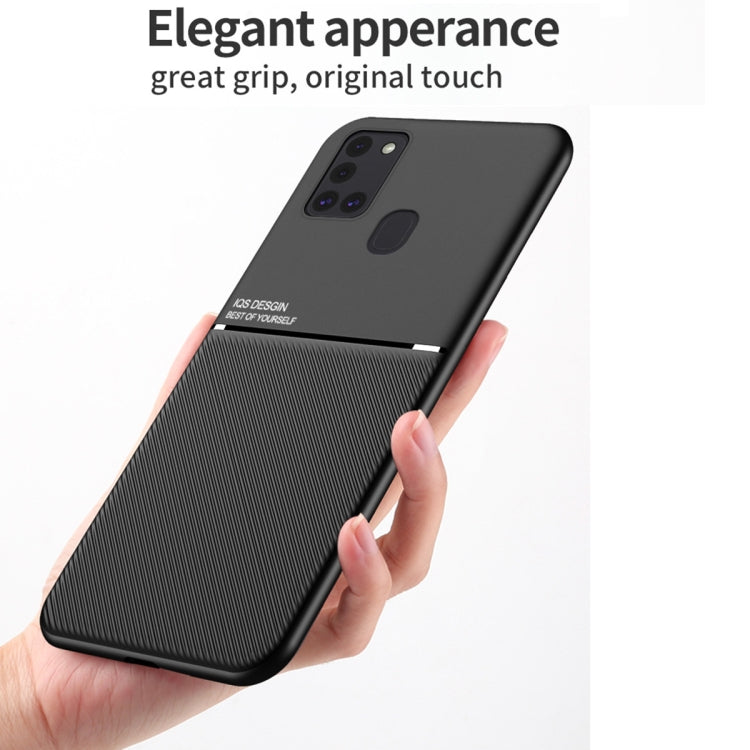 For Samsung Galaxy A21s Classic Tilt Strip Grain Magnetic Shockproof PC + TPU Case