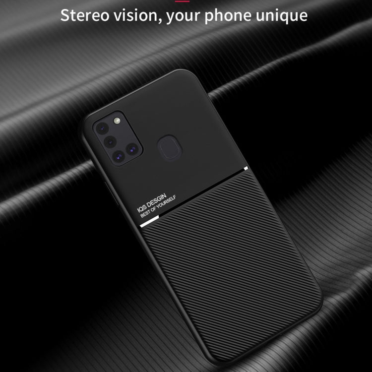For Samsung Galaxy A21s Classic Tilt Strip Grain Magnetic Shockproof PC + TPU Case