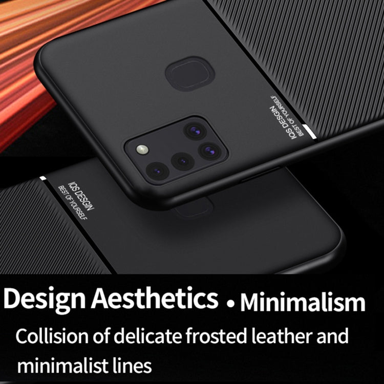 For Samsung Galaxy A21s Classic Tilt Strip Grain Magnetic Shockproof PC + TPU Case