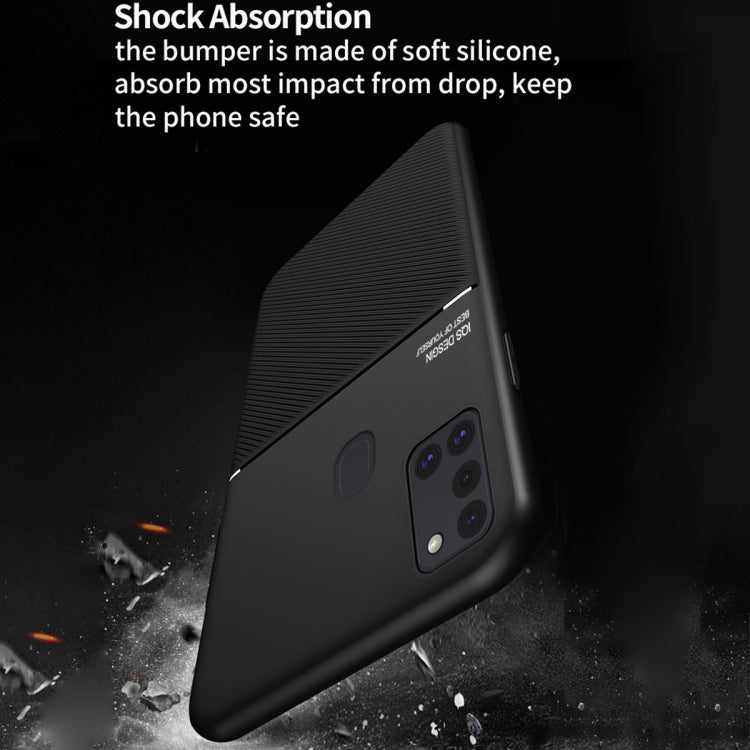 For Samsung Galaxy A21s Classic Tilt Strip Grain Magnetic Shockproof PC + TPU Case