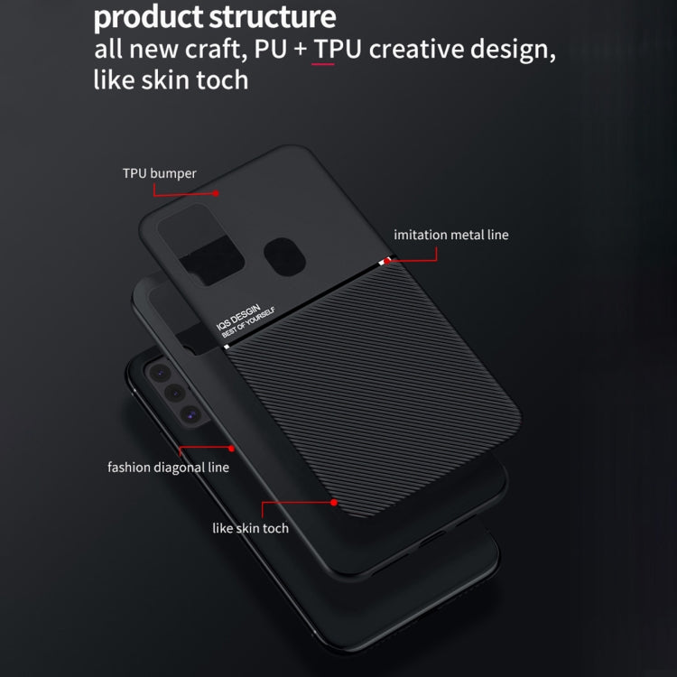 For Samsung Galaxy A21s Classic Tilt Strip Grain Magnetic Shockproof PC + TPU Case