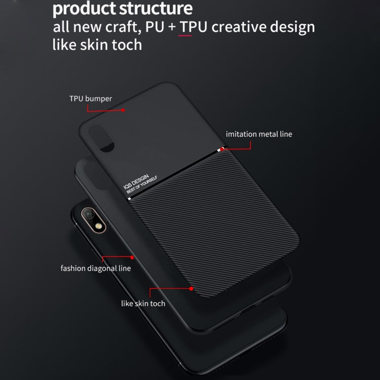 For Samsung Galaxy A01 Core Classic Tilt Strip Grain Magnetic Shockproof PC + TPU Case