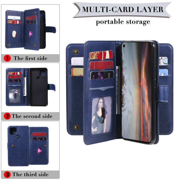 For Google Pixel 5 XL Multifunctional Magnetic Copper Buckle Horizontal Flip Leather Case with Bracket & 10 Card Slots & Wallet & Photo Frame