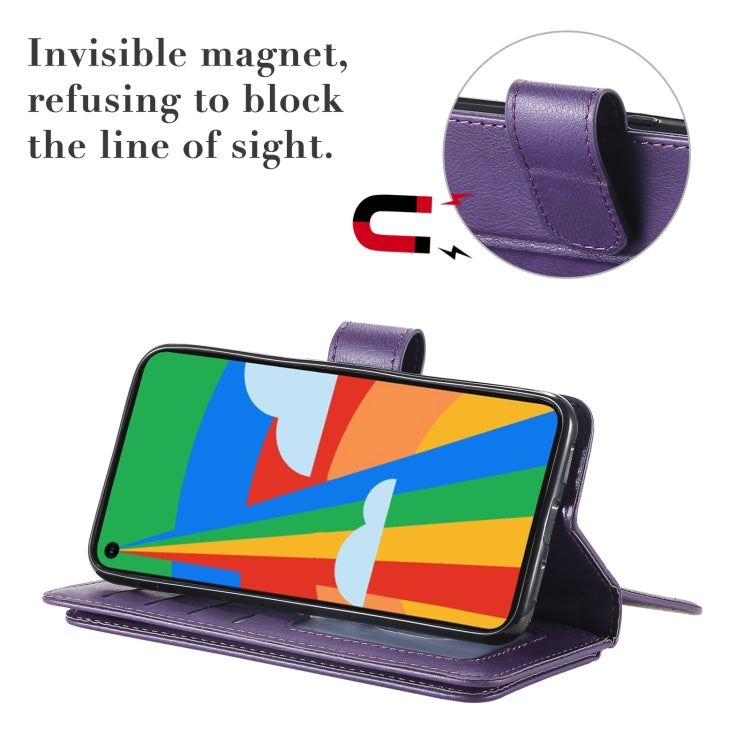 For Google Pixel 5 Multifunctional Magnetic Copper Buckle Horizontal Flip Leather Case with Bracket & 10 Card Slots & Wallet & Photo Frame