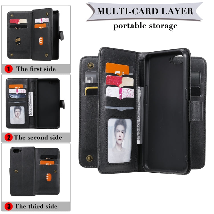 For OPPO A5 / A3s Multifunctional Magnetic Copper Buckle Horizontal Flip Solid Color Leather Case with 10 Card Slots & Wallet & Holder & Photo Frame