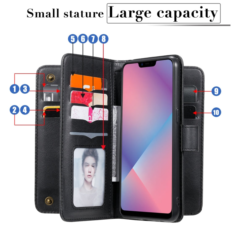 For OPPO A5 / A3s Multifunctional Magnetic Copper Buckle Horizontal Flip Solid Color Leather Case with 10 Card Slots & Wallet & Holder & Photo Frame