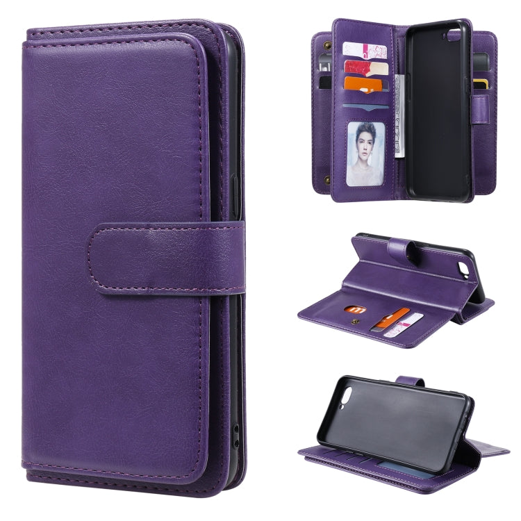 For OPPO A5 / A3s Multifunctional Magnetic Copper Buckle Horizontal Flip Solid Color Leather Case with 10 Card Slots & Wallet & Holder & Photo Frame