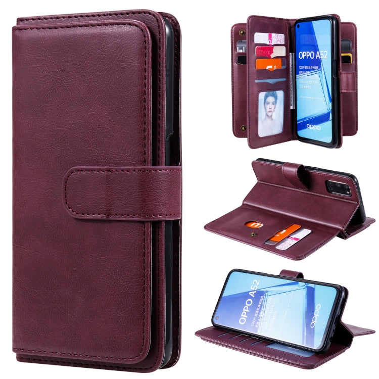 For OPPO A52 / A72 / A92 Multifunctional Magnetic Copper Buckle Horizontal Flip Solid Color Leather Case with 10 Card Slots & Wallet & Holder & Photo Frame