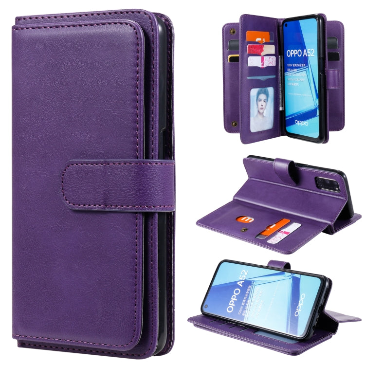For OPPO A52 / A72 / A92 Multifunctional Magnetic Copper Buckle Horizontal Flip Solid Color Leather Case with 10 Card Slots & Wallet & Holder & Photo Frame