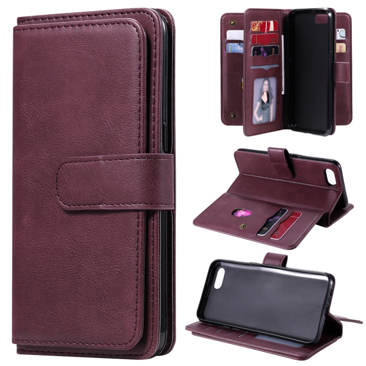 For OPPO A1k / Realme C2 Multifunctional Magnetic Copper Buckle Horizontal Flip Solid Color Leather Case with 10 Card Slots & Wallet & Holder & Photo Frame