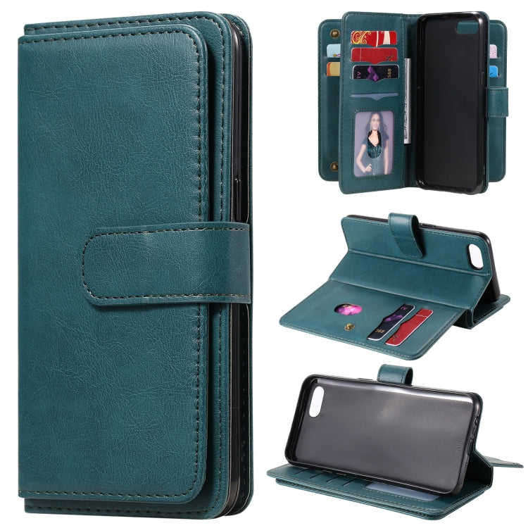 For OPPO A1k / Realme C2 Multifunctional Magnetic Copper Buckle Horizontal Flip Solid Color Leather Case with 10 Card Slots & Wallet & Holder & Photo Frame