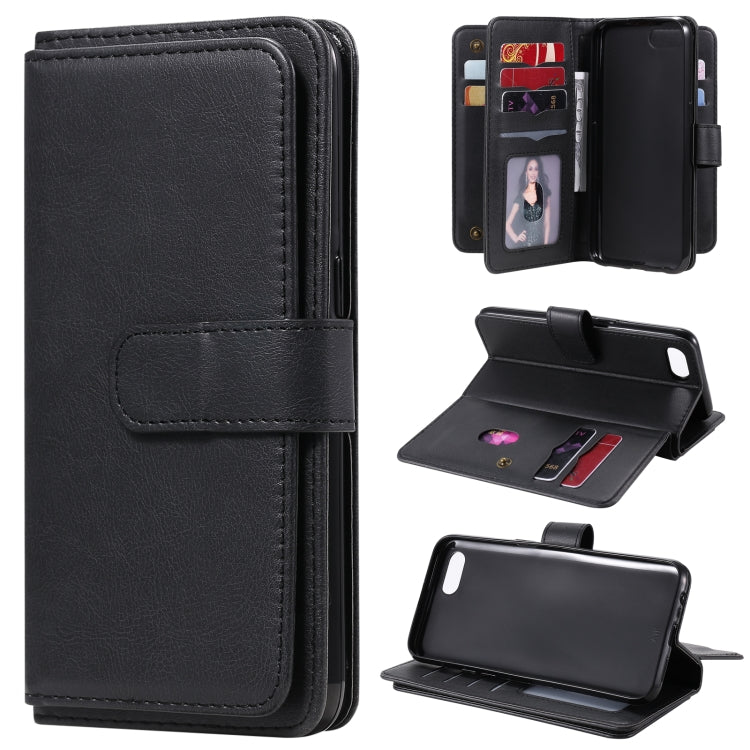 For OPPO A1k / Realme C2 Multifunctional Magnetic Copper Buckle Horizontal Flip Solid Color Leather Case with 10 Card Slots & Wallet & Holder & Photo Frame