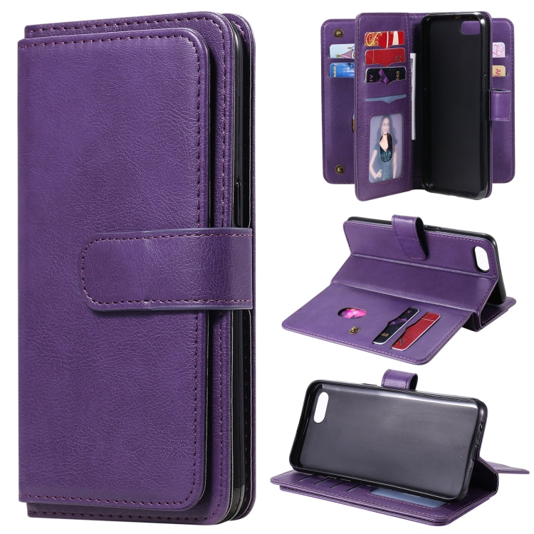 For OPPO A1k / Realme C2 Multifunctional Magnetic Copper Buckle Horizontal Flip Solid Color Leather Case with 10 Card Slots & Wallet & Holder & Photo Frame