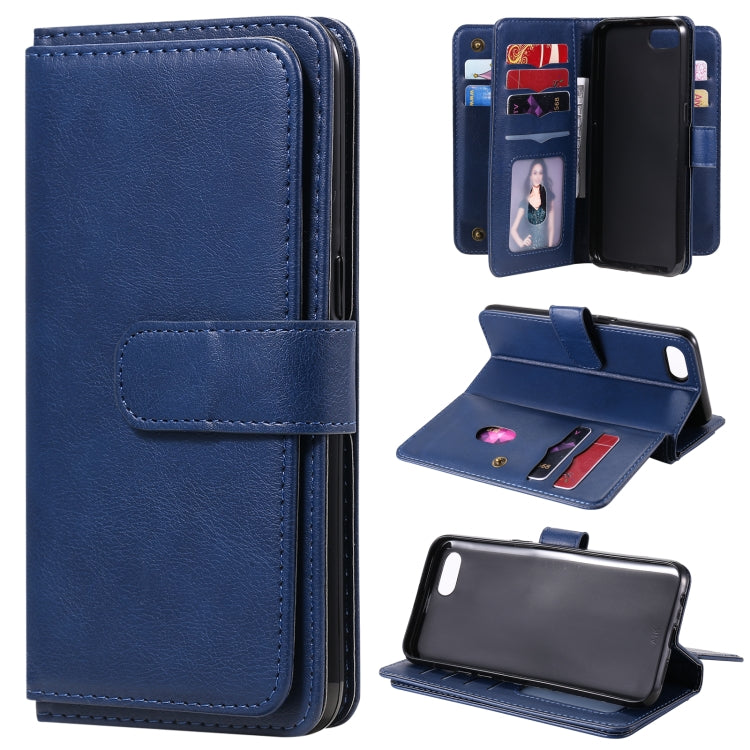 For OPPO A1k / Realme C2 Multifunctional Magnetic Copper Buckle Horizontal Flip Solid Color Leather Case with 10 Card Slots & Wallet & Holder & Photo Frame