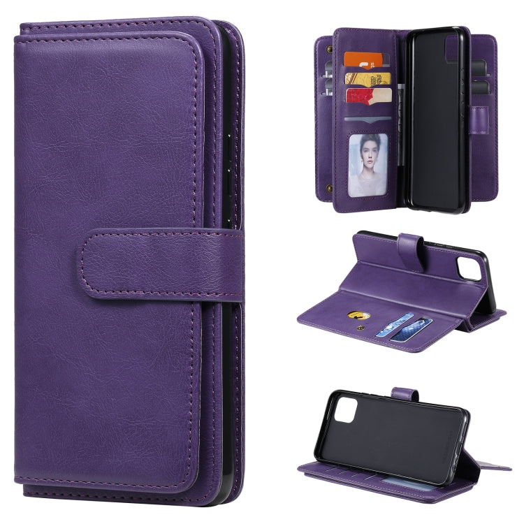 For OPPO Realme C11 Multifunctional Magnetic Copper Buckle Horizontal Flip Solid Color Leather Case with 10 Card Slots & Wallet & Holder & Photo Frame