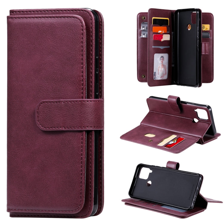 For OPPO Realme C15 Multifunctional Magnetic Copper Buckle Horizontal Flip Solid Color Leather Case with 10 Card Slots & Wallet & Holder & Photo Frame