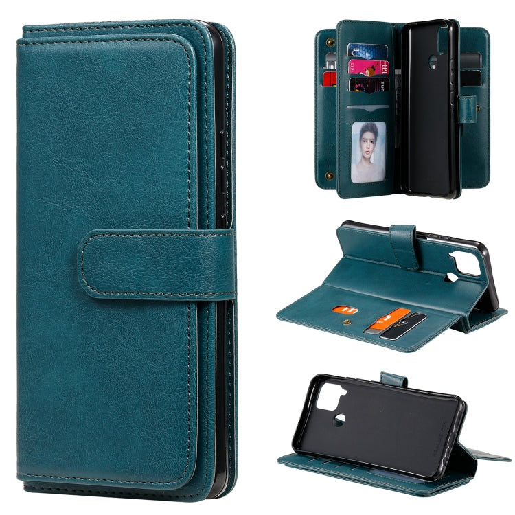 For OPPO Realme C15 Multifunctional Magnetic Copper Buckle Horizontal Flip Solid Color Leather Case with 10 Card Slots & Wallet & Holder & Photo Frame