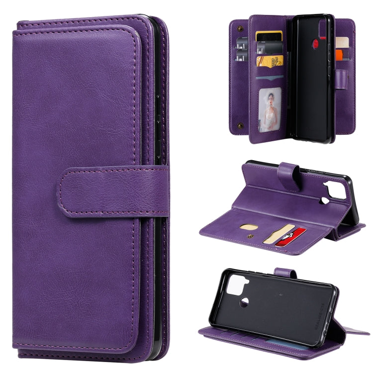 For OPPO Realme C15 Multifunctional Magnetic Copper Buckle Horizontal Flip Solid Color Leather Case with 10 Card Slots & Wallet & Holder & Photo Frame