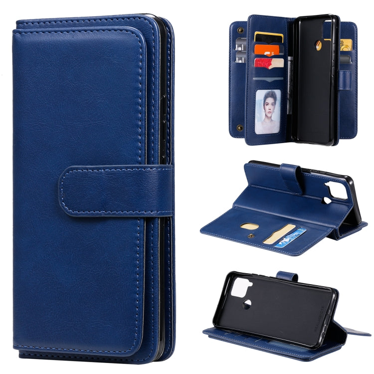 For OPPO Realme C15 Multifunctional Magnetic Copper Buckle Horizontal Flip Solid Color Leather Case with 10 Card Slots & Wallet & Holder & Photo Frame