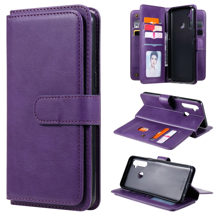 For OPPO Realme 5 Multifunctional Magnetic Copper Buckle Horizontal Flip Solid Color Leather Case with 10 Card Slots & Wallet & Holder & Photo Frame