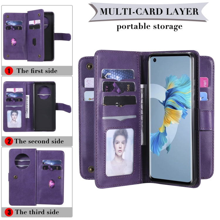 For Huawei Mate 40 Multifunctional Magnetic Copper Buckle Horizontal Flip Solid Color Leather Case with 10 Card Slots & Wallet & Holder & Photo Frame