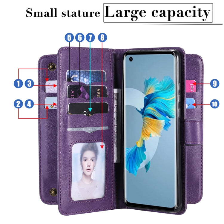 For Huawei Mate 40 Multifunctional Magnetic Copper Buckle Horizontal Flip Solid Color Leather Case with 10 Card Slots & Wallet & Holder & Photo Frame