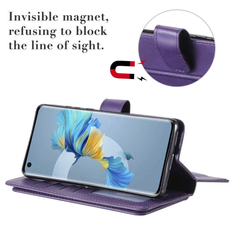For Huawei Mate 40 Multifunctional Magnetic Copper Buckle Horizontal Flip Solid Color Leather Case with 10 Card Slots & Wallet & Holder & Photo Frame