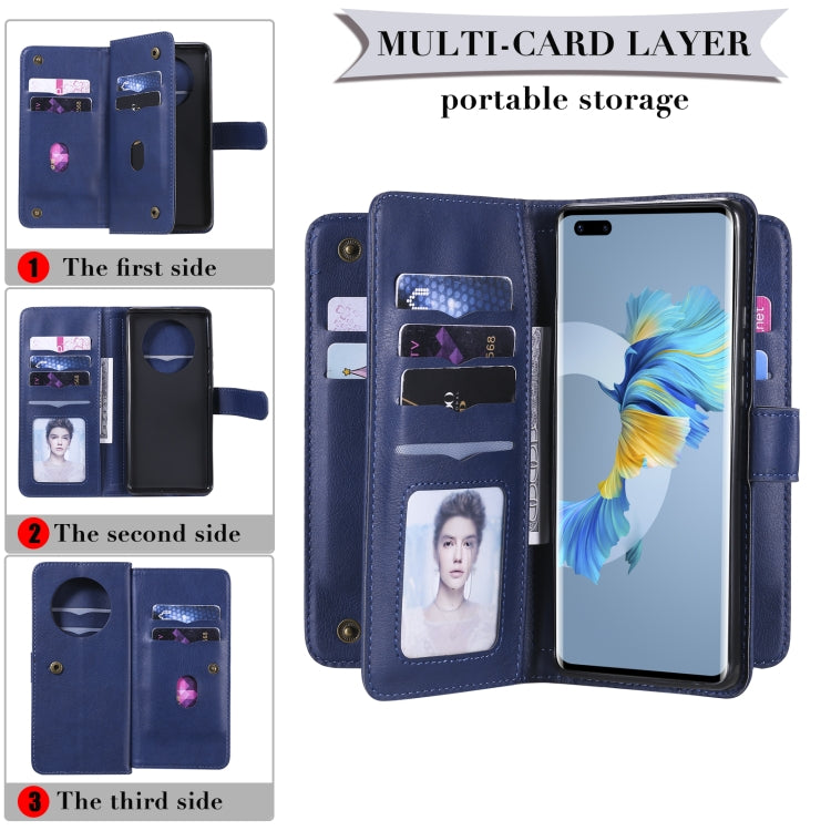 For Huawei Mate 40 Pro Multifunctional Magnetic Copper Buckle Horizontal Flip Solid Color Leather Case with 10 Card Slots & Wallet & Holder & Photo Frame