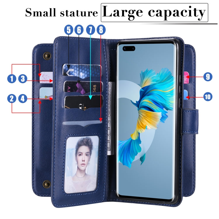 For Huawei Mate 40 Pro Multifunctional Magnetic Copper Buckle Horizontal Flip Solid Color Leather Case with 10 Card Slots & Wallet & Holder & Photo Frame