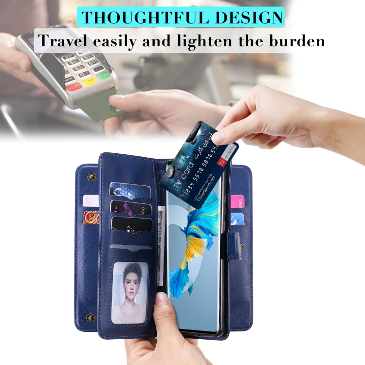 For Huawei Mate 40 Pro Multifunctional Magnetic Copper Buckle Horizontal Flip Solid Color Leather Case with 10 Card Slots & Wallet & Holder & Photo Frame
