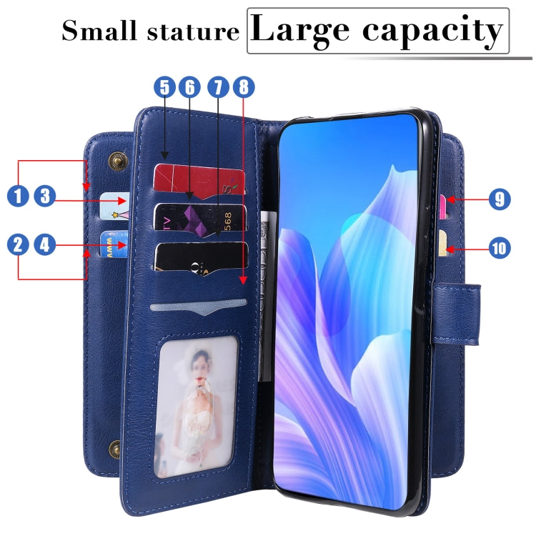 For Huawei Enjoy 20 Plus 5G Multifunctional Magnetic Copper Buckle Horizontal Flip Solid Color Leather Case with 10 Card Slots & Wallet & Holder & Photo Frame