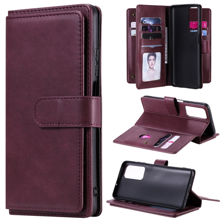 For Huawei Honor Play4 / Maimang 9 Multifunctional Magnetic Copper Buckle Horizontal Flip Solid Color Leather Case with 10 Card Slots & Wallet & Holder & Photo Frame